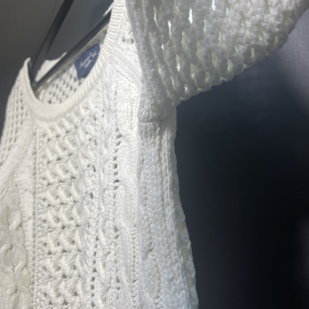 American Eagle Pullover Crocheted Cable Knit White Sweater M Cotton/Nylon/Wool - Picture 5 of 8